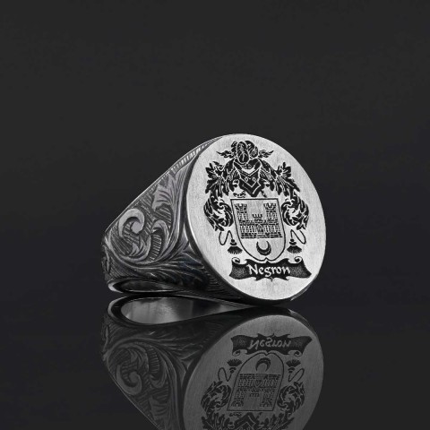 Oval Celtic Design Engraved Family Ring, Custom Design Handmade Family Crest Ring