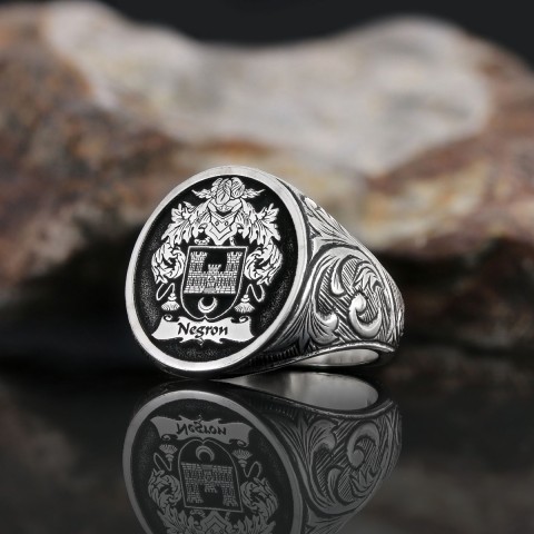 Oval Celtic Design Raised Family Ring, Custom Family Crest Ring