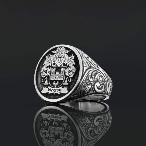 Oval Celtic Design Raised Family Ring, Custom Family Crest Ring