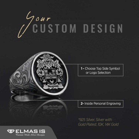 Oval Celtic Design Raised Family Ring, Custom Family Crest Ring