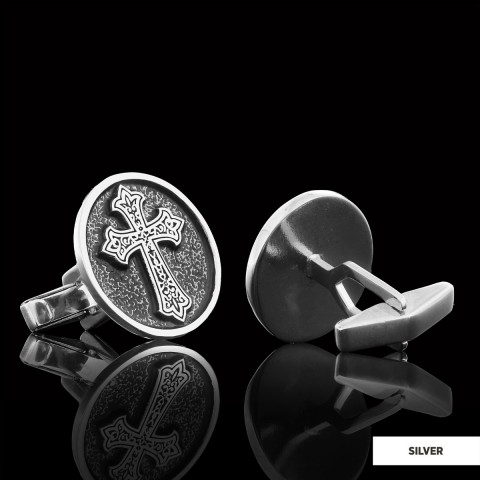 Oval Christian Cross Cufflinks, Special Design Cross Cufflinks, Cross Silver Oval Cufflinks