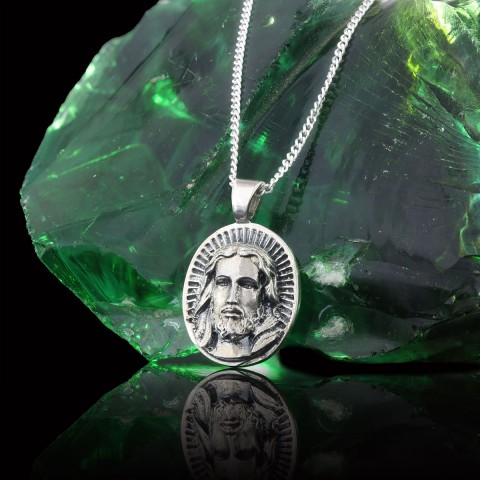 Oval Christian Pendant, 925 Sterling Silver Jesus Necklace, Gold Plated Jesus Jewelry, Religious Accessory