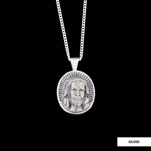 Oval Christian Pendant, 925 Sterling Silver Jesus Necklace, Gold Plated Jesus Jewelry, Religious Accessory