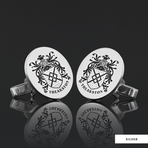 Personalized Oval Engraved Crest Cufflinks with Raised Family Emblem