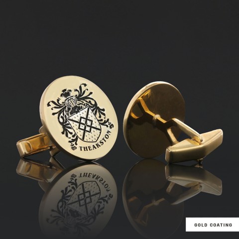 Personalized Oval Engraved Crest Cufflinks with Raised Family Emblem