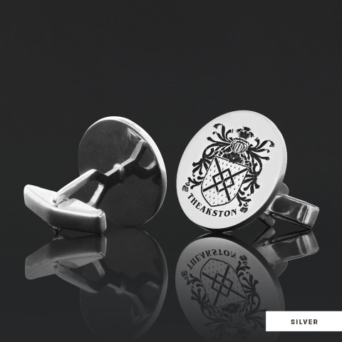 Personalized Oval Engraved Crest Cufflinks with Raised Family Emblem