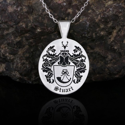 Oval Engraved Family Crest Pendant, Custom Oval Crest Pendant