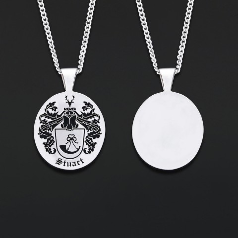 Oval Engraved Family Crest Pendant, Custom Oval Crest Pendant