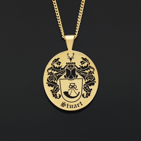 Oval Engraved Family Crest Pendant, Custom Oval Crest Pendant