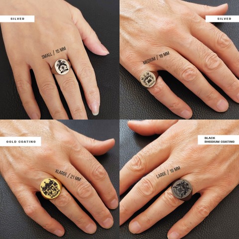 Oval Engraved Family Crest Ring, Personalized Oval Family Crest Ring