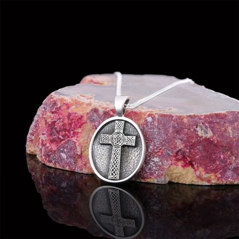 Oval Gold Plated 925 Sterling Silver Crusader Pendants, Silver Christian Cross Necklace, Silver Christian Cross Pendants