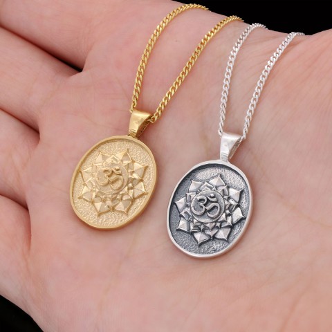 Oval Om Pendant, Aum Necklace, Yoga Inspired Om Talisman, Spiritual Jewelry, Elegant Om Necklace