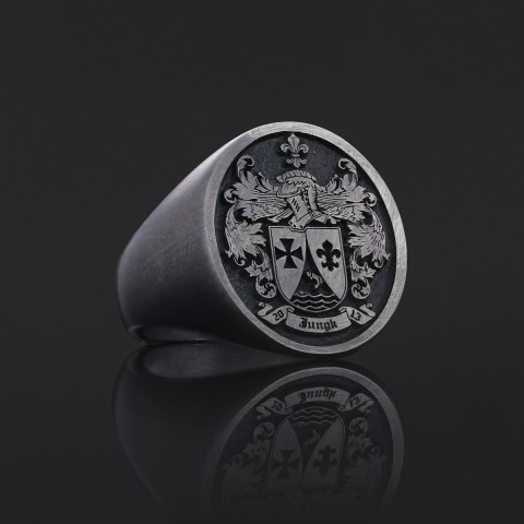 Oval Raised Family Crest Ring, Custom Raised Family Crest Ring