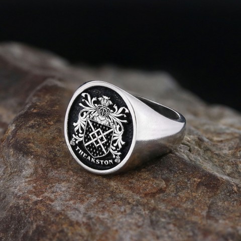 Oval Raised Family Crest Ring, Custom Raised Family Crest Ring
