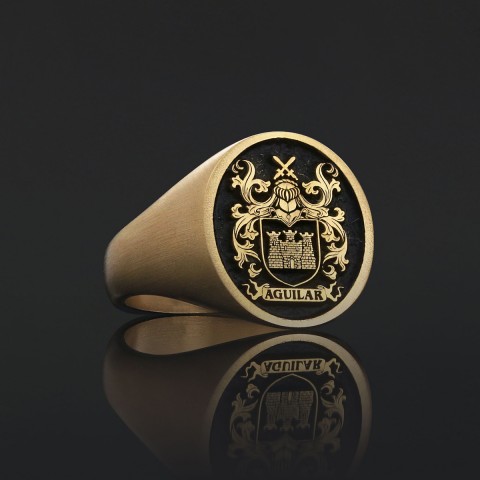 Oval Raised Family Crest Ring, Custom Raised Family Crest Ring