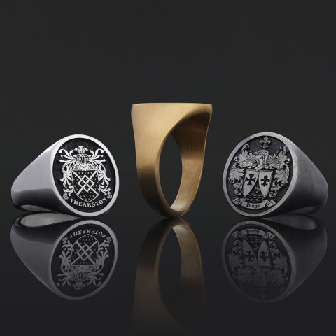 Oval Raised Family Crest Ring, Custom Raised Family Crest Ring