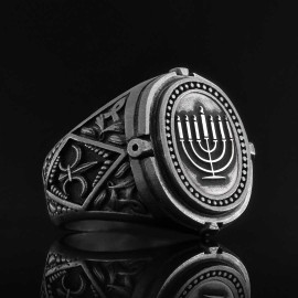 Oval Silver Menorah Ring