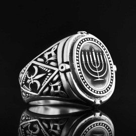Oval Silver Menorah Ring