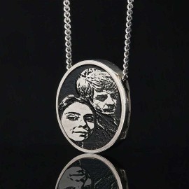 Oval Unique Design Silver Love Photo Pendant