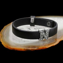 Patterned Letter N Leather Bracelet