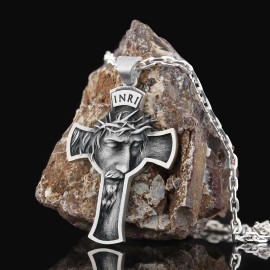 Jesus Cross Sterling Silver Necklace