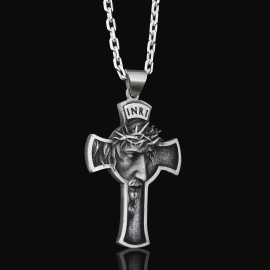 Jesus Cross Sterling Silver Necklace