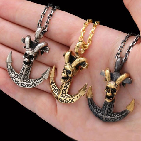 Personalized Skull Shaped Engraved Anchor Necklace