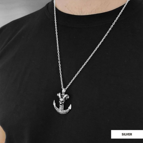 Personalized Skull Shaped Engraved Anchor Necklace