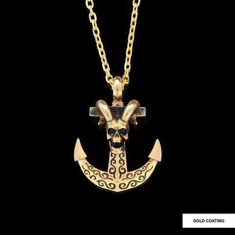 Personalized Skull Shaped Engraved Anchor Necklace