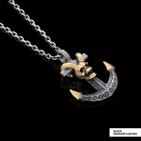 Personalized Skull Shaped Engraved Anchor Necklace