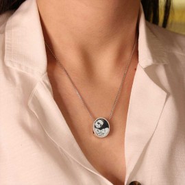 Senior Couple Photo Silver Pendant, Custom Engraved Jewelry for Lifelong Memories