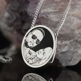 Senior Couple Photo Silver Pendant, Custom Engraved Jewelry for Lifelong Memories