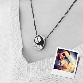 Senior Couple Photo Silver Pendant, Custom Engraved Jewelry for Lifelong Memories