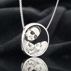 Senior Couple Photo Silver Pendant, Custom Engraved Jewelry for Lifelong Memories