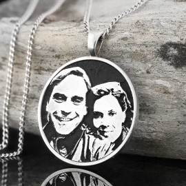 Engraved Senior Couple Photo Silver Pendant, Celebrate Love with Personalized Jewelry
