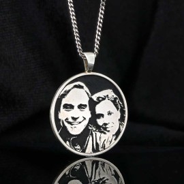 Engraved Senior Couple Photo Silver Pendant, Celebrate Love with Personalized Jewelry