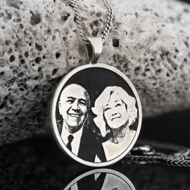 Custom Senior Couple Photo Silver Pendant, A Cherished Memory in Elegant Silver