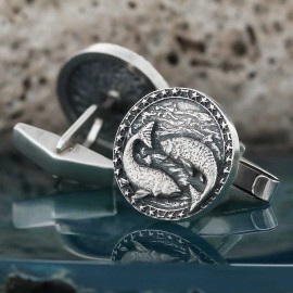 Handmade Silver Round Pisces Cufflink