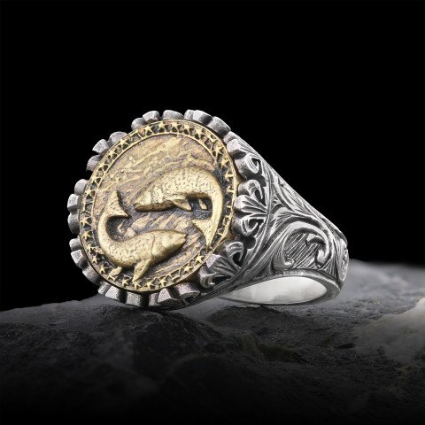 Pisces Sign Ring, 925 Sterling Silver Pisces Sign Ring