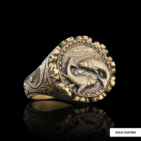 Pisces Sign Ring, 925 Sterling Silver Pisces Sign Ring