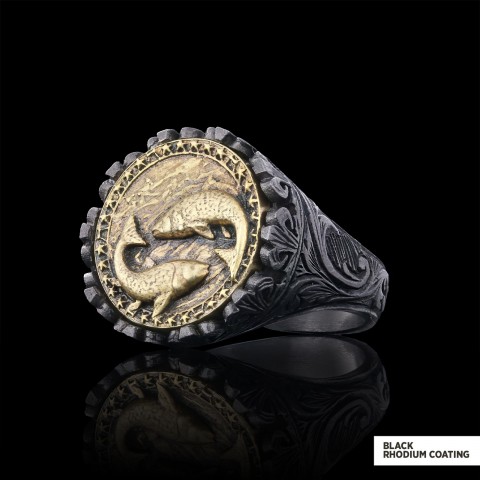 Pisces Sign Ring, 925 Sterling Silver Pisces Sign Ring Pisces Sign Ring, 925 Sterling Silver Pisces Sign Ring