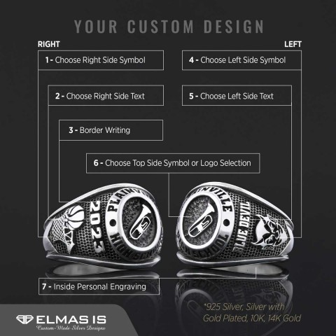 Plainville High School Ring, University Graduation Ring, Class Ring, College Class Ring