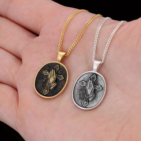 Praying Hands Cross, Religious Necklace, Christian Necklace, Jesus Necklace, Silver Religious Pendant, Religious Gift