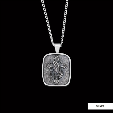 Praying Hands Cross, Religious Necklace, Christian Necklace, Jesus, Silver Necklace, Religious Jewelry