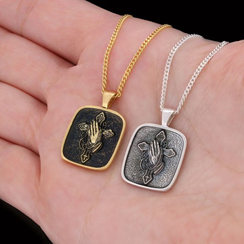 Praying Hands Cross, Religious Necklace, Christian Necklace, Jesus, Silver Necklace, Religious Jewelry
