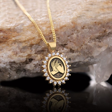 Buddha hands Necklace, Stoned Budhhist Necklace, Mudra Hand Pendant, Women's Religious Necklace, Religious Gift