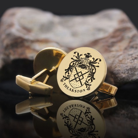 Round Engraved Elegant Family Crest Cufflinks, Raised Round Emblem for Special Occasions