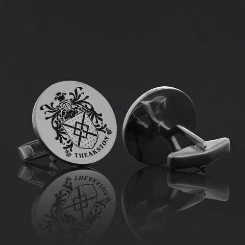 Round Engraved Elegant Family Crest Cufflinks, Raised Round Emblem for Special Occasions