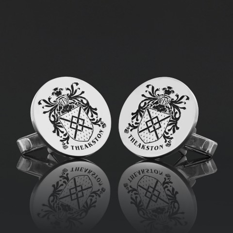 Round Engraved Elegant Family Crest Cufflinks, Raised Round Emblem for Special Occasions