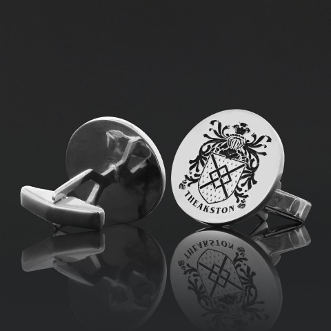 Round Engraved Elegant Family Crest Cufflinks, Raised Round Emblem for Special Occasions